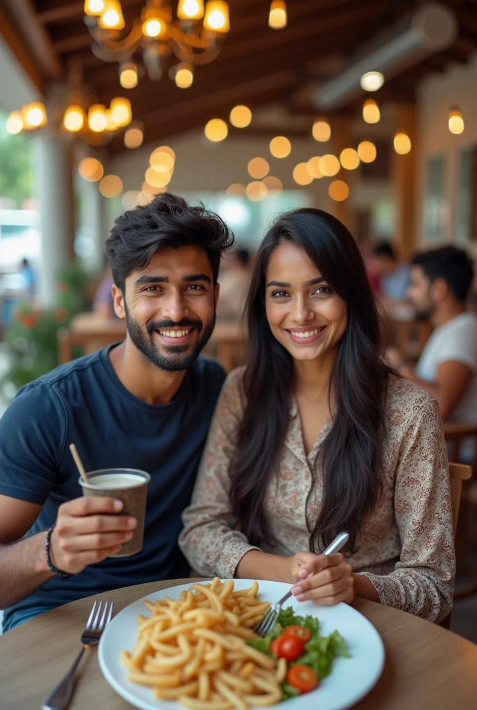 A boy age 27 south India from andhrapradesh wear jeans and t-shirt dusky skin and there was a girl age 25 north India from mumbai looks very modern she wears western dress looks very beautiful and active. Both are went to have lunch in restaurant.