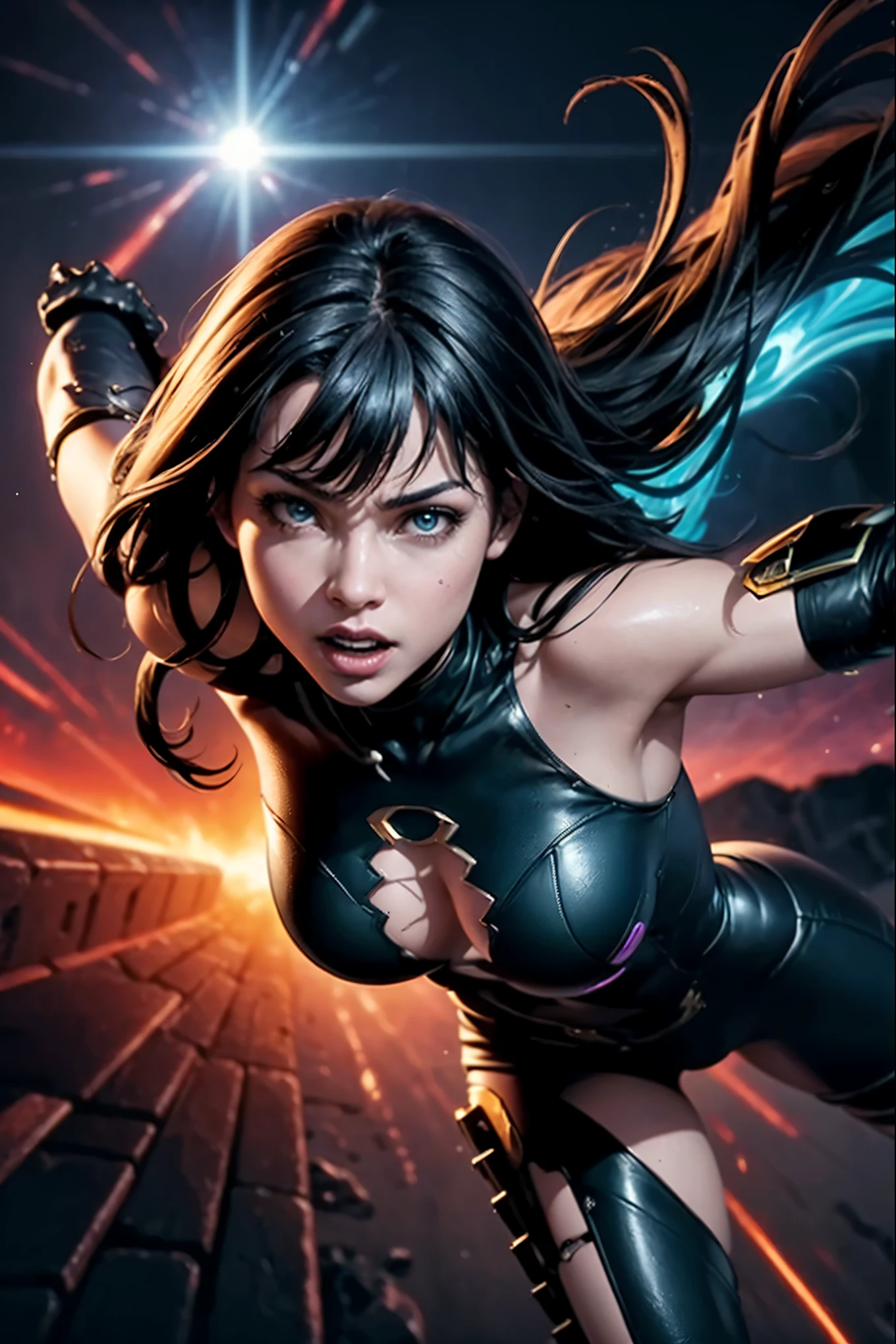 Lovecraftian gal, sexy cyborg body part, 1 arm up, 1 knee up, action pose, fighting pose, dynamic pose, dynamic layout, (((from dynamic angle))), magazine cover, poster art , Lovecraftian creative creatures, hint of vibrant, matted design layout. technological elements, cosmic dread, noise background, close up anything,