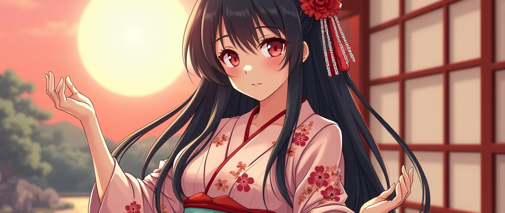 sexy Japanese woman in traditional cloth kimono and in anime style 
