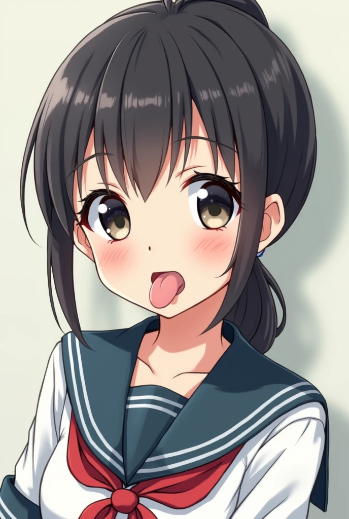 (Japanese women)(Young age)(Wearing a sailor uniform)(Sticking out tongue)(Baby Face)(Not an illustration)(Real People)