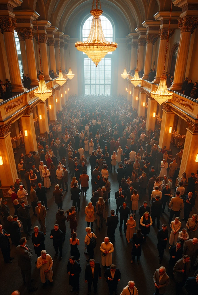 make a photo of hall full of people ( photo should be from hight )
