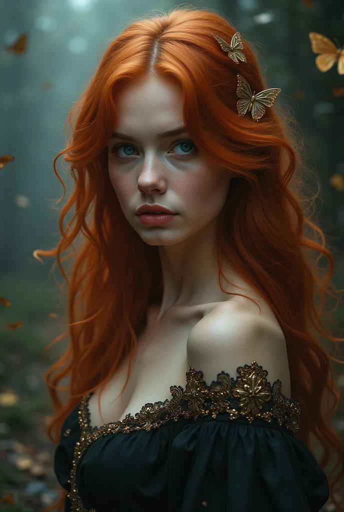 (solo, full body photo:1.3), (action packed:1.3), (haze, fog, mist:1.3), chiaroscuro, best quality, photorealistic, 1woman, (cute), (24yo:1.2), redhead, long ginger hair highly detailed, 1700'S, digital photography, art by artgerm and ruan jia and greg rutkowski surreal painting gold butterfly filigree, broken glass, (masterpiece, sidelighting, finely detailed Fashionable eyes: 1.2) (perfect oval large eyes that gazes at the viewer), beautiful detailed face, blue gorgeous perfect eyes, (blonde hair ponytail), (attractive young woman:1.3), (thick amazing hair), (seductive:1.1), (blushing:1.1)