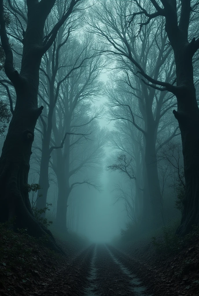 Dark, eerie forest. Image ratio 9:16