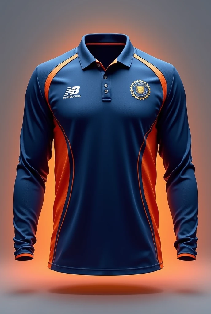 Cricket full sleeve jersey in navy blue and orange mix colors 
