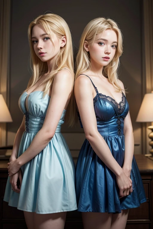 blonde twins in blue dress
