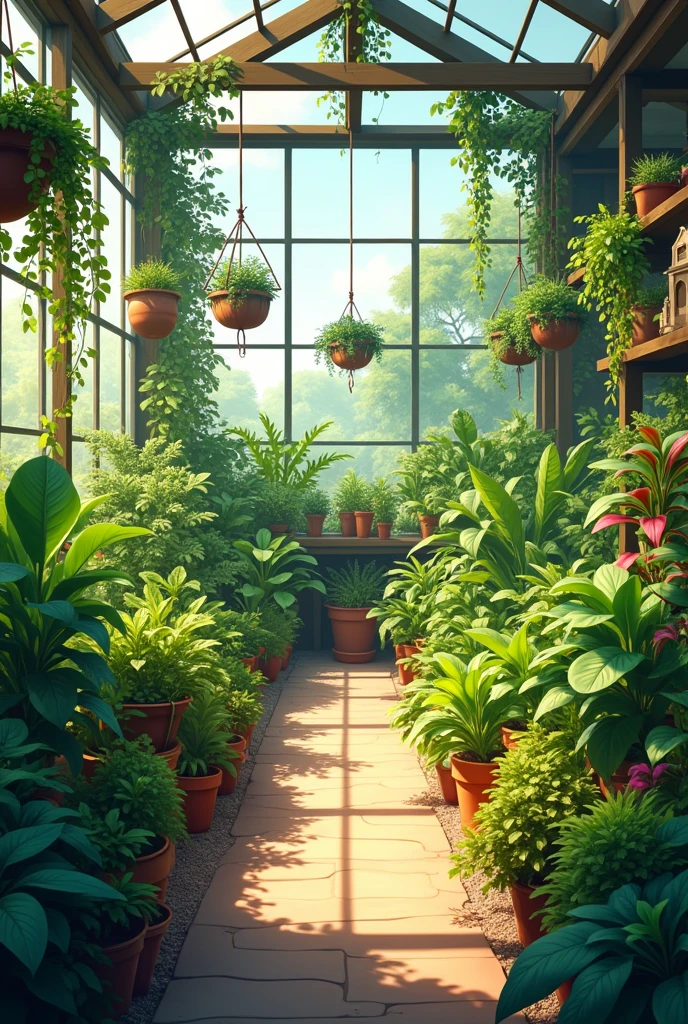 A nursery with plants, including areas of shade and sun