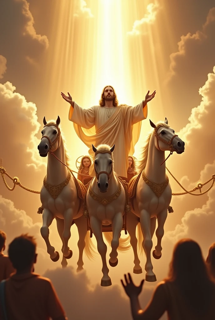 Crue an image of Jesus returning riding on his horses