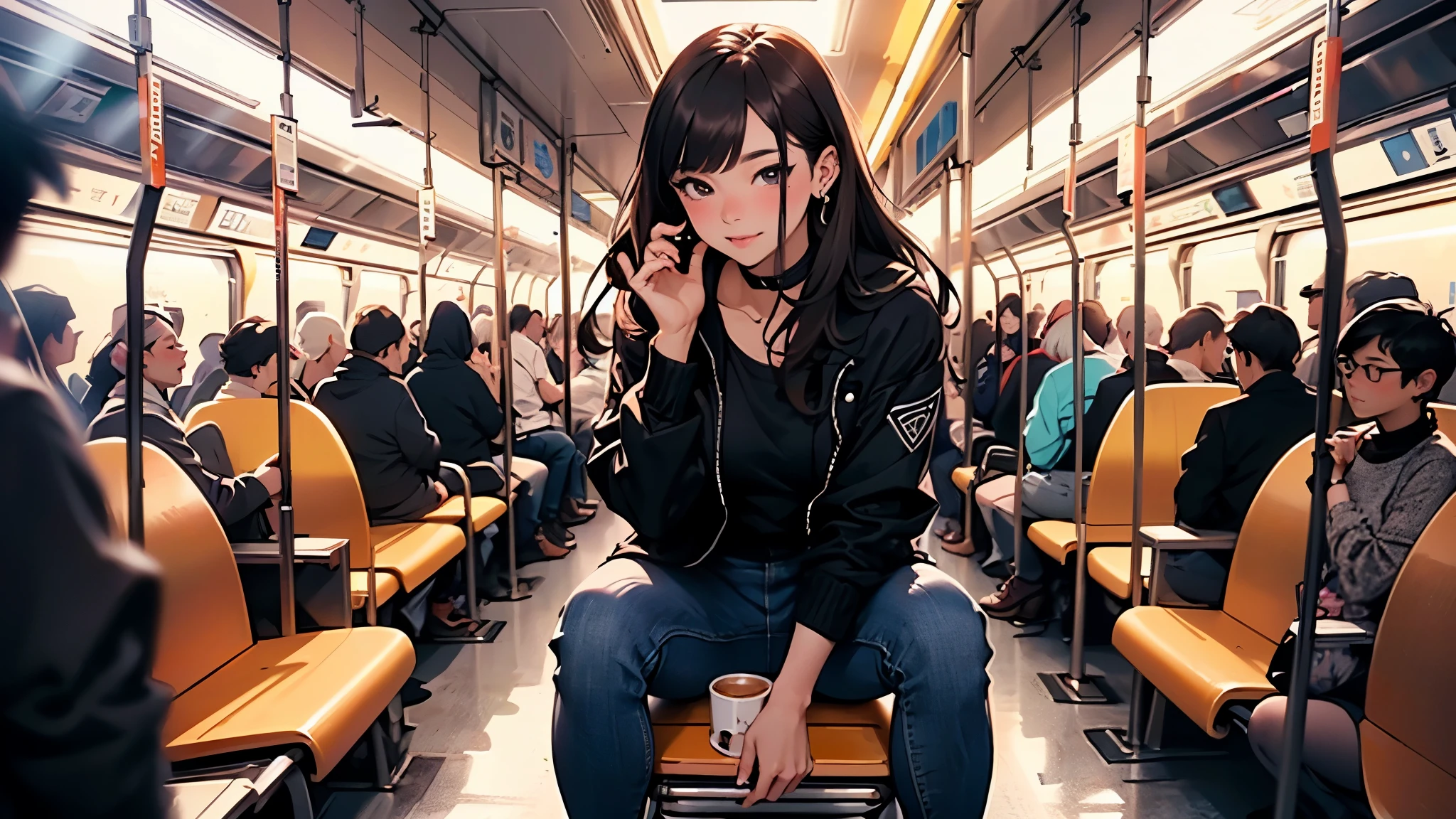 (8k, RAW photos, 最good quality, ​masterpiece:1.2), good qualityのRAWカラー写真, Professional Foto-Shooting, cinematic light, alone, (((young woman, Girl))), (Sharp features), (small face), (Skin with attention to detail:1.2), Collarbone, cute face, beautiful appearance, longeyelashes,Girl dreht sich um, smile, (Brown hair, Long straight line), Jersey, Grey denim mini skirt, sneakers, backsack, Night park, self-confident attitude, Capture the happy moment, Artistic painting,Attractive thighs, (Very nice gesture:1.2),はにかんだsmile), peaceful atmosphere, Oil painting style, bright colors, (In a crowded train, Full body portrait), Smooth texture, Looking eyes, Nice skin, glowing skin, ((perfect fingers, five fingers, anatomically correct)), backdropunschärfe, good quality, surreal, ((Very detailed, Foto-Shooting)),Many people々、blush、roundish、((blowjob))、Lick、front view、squat、((Sit down on a seat on the train))、Touch your smartphone、View smartphone、Look down、Inner thighs outside,((Night vision)),(Cyberpunk-Nachtstraße-backdrop: 1.5,Dark sky,alleywayway, alleyway,thick clouds,detaillierter backdrop:1.25),

(best quality),(High resolution),(keen focus),(extremely detail),(extremely detail),(Extremely high-quality works of art),8k_backdrop,(extremely detail CG 8k),(very nice 8K CG),((hyper super extremely detail perfect piece)),flawless,(((​masterpiece))),Illustration,bright colours,(complicated),high contrast,Selective lighting,Double jeopardy,HDR (High Dynamic Range),Post processing,Hin