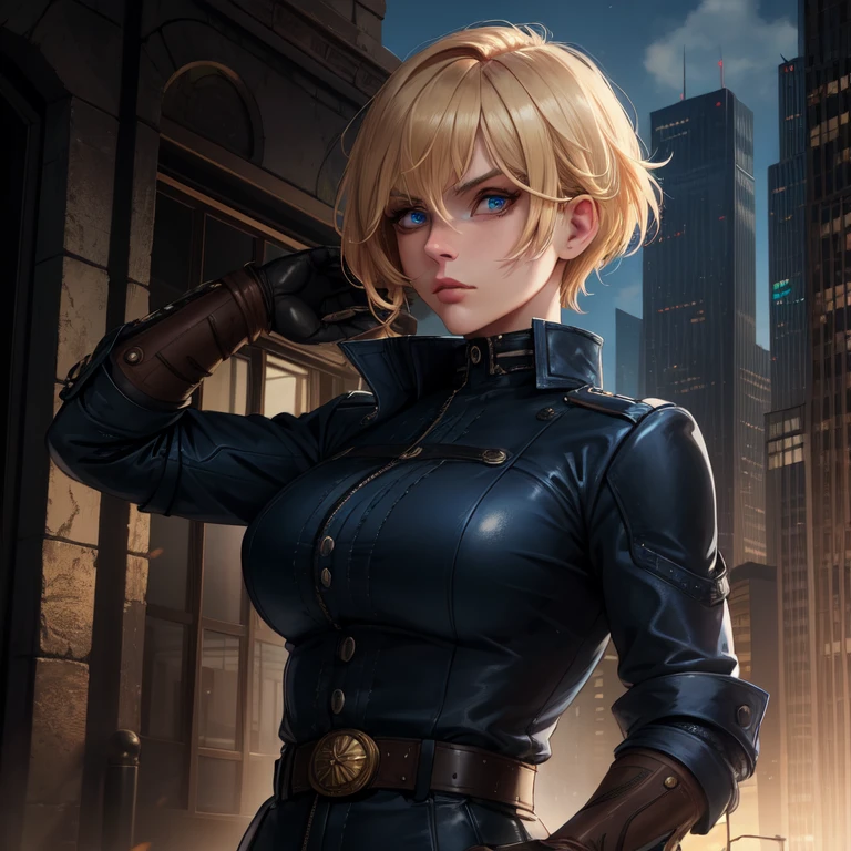 leslie,bangs,two-tone hair,undercut,blue eyes,
gloves,shirt,black jacket,belt,
standing,upper body,serious,
metropolis,morning,
(insanely detailed, beautiful detailed face,beautiful detailed eyes, masterpiece, best quality),