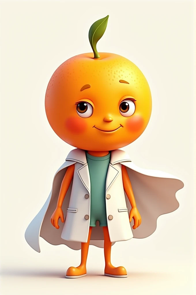 an orange with a lab coat and a white cape for a company logo