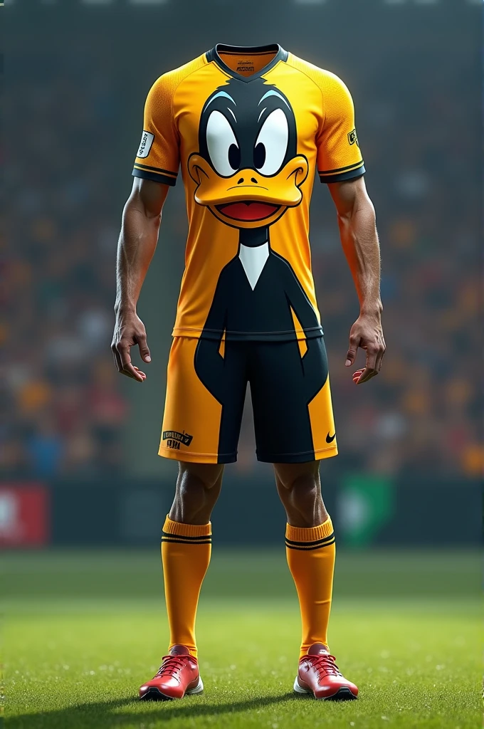 Soccer sports uniform with Daffy Duck printed on it