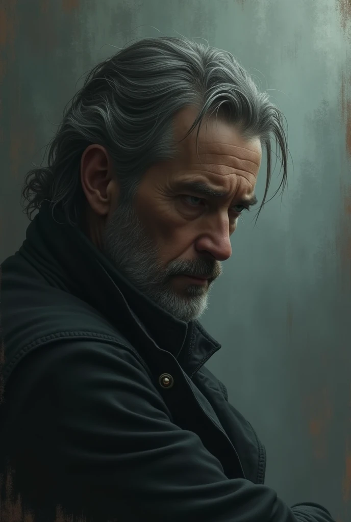 A man thinking about life with dead colors in the background