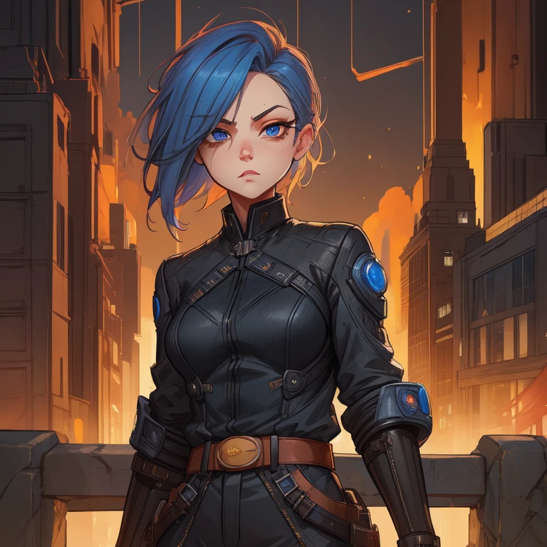 Livewire, leslie,bangs,two-tone hair,undercut,blue eyes,
gloves,shirt,black jacket,belt,
standing,upper body,serious,
metropolis,morning,
(insanely detailed, beautiful detailed face,beautiful detailed eyes, masterpiece, best quality),