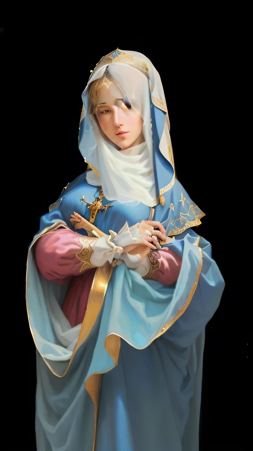 A close-up of a statue of a woman with a veil, portrait of Virgin Mary, Virgin Mary, detailed portrait of Madonna, majestic holy woman, renaissance Digital paint, painted in high resolution, baroque Digital paint, holy woman, Rendering in Corona, detailed Digital paint, high detail Digital paint, digitally painted, low detailed. Digital paint, digitally painted