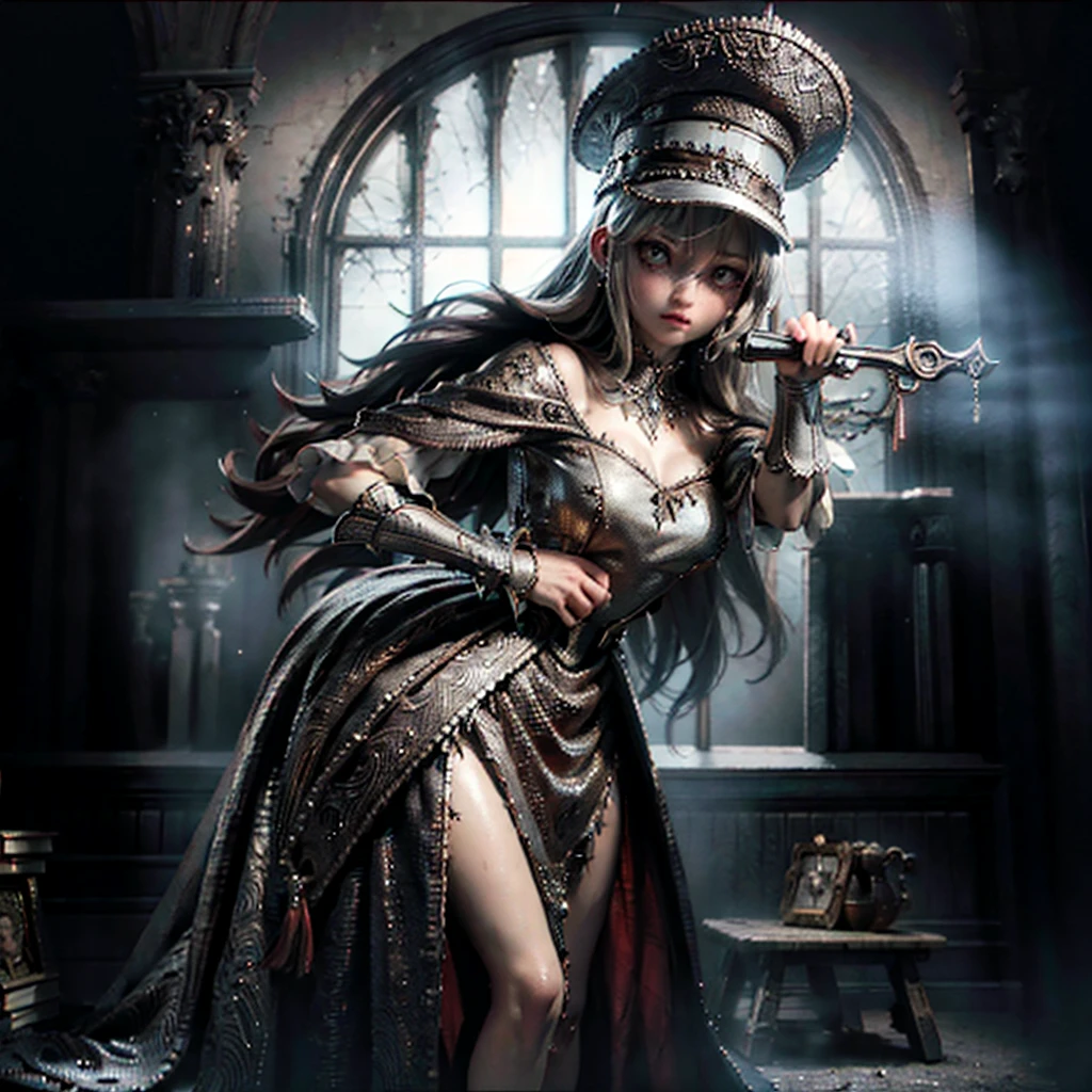 a pale girl in a red dress, looking at the viewer, white background, simple background, emaciated, Bony, lady maria, (best quality,4k,8k,highres,masterpiece:1.2),ultra-detailed,(realistic,photorealistic,photo-realistic:1.37),oil painting,cinematic lighting,dramatic atmosphere,striking pose,piercing gaze,elegant,haunting,melancholy,chiaroscuro,muted colors,somber,gothic