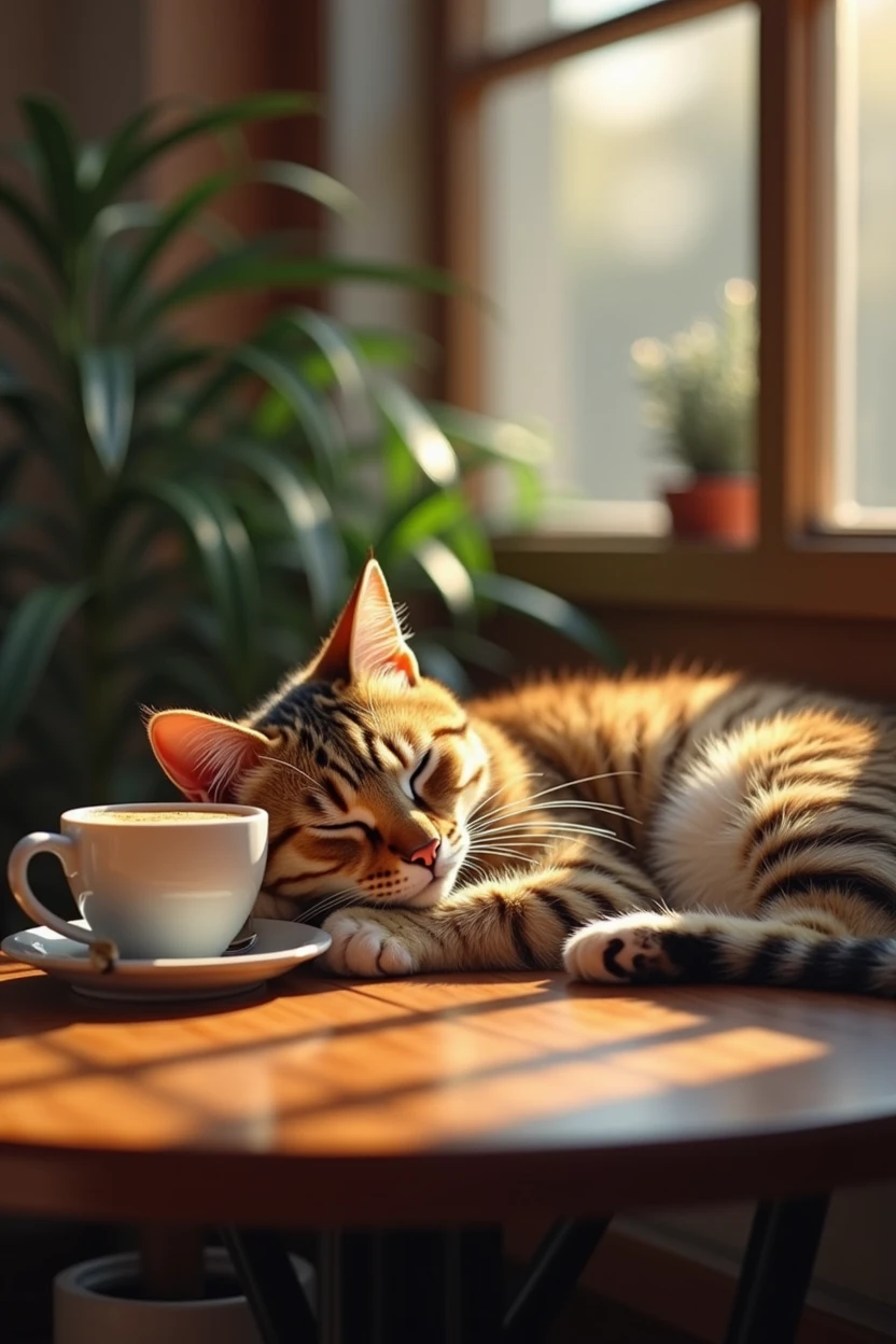 Create a YouTube banner wallpaper、2048 x 1152 pixels or higher、6 MB or less、Cafe、coffee, cat sleep