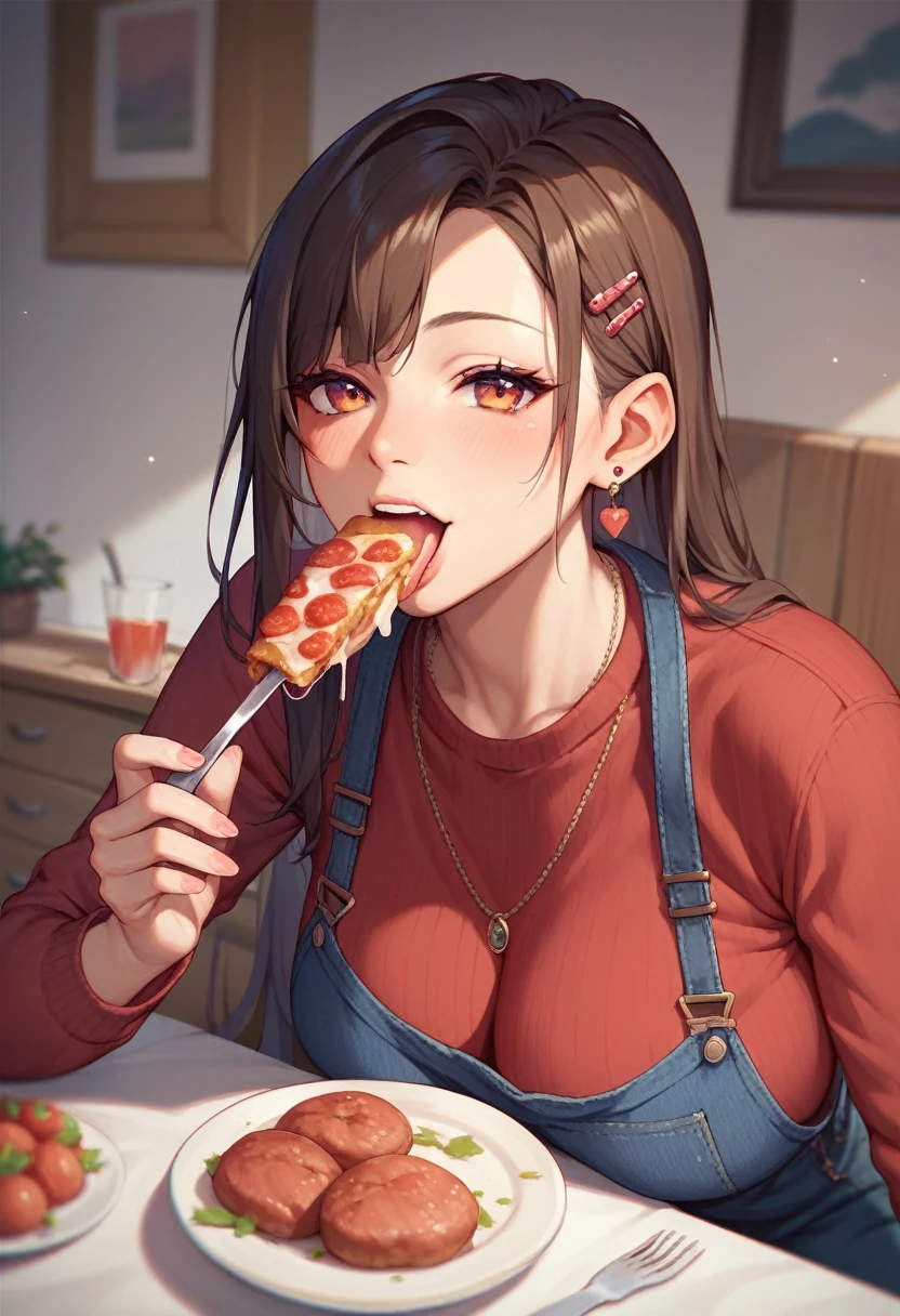 woman eat meat resturant