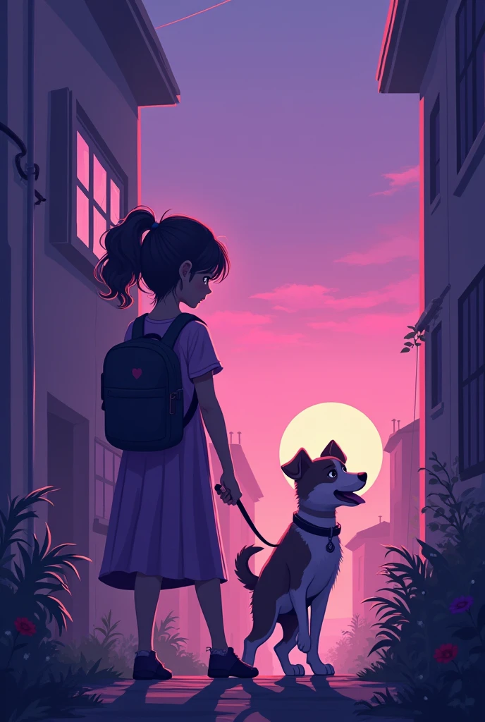 I need wallpaper for pc which should be purple color and  girl with dog play game 