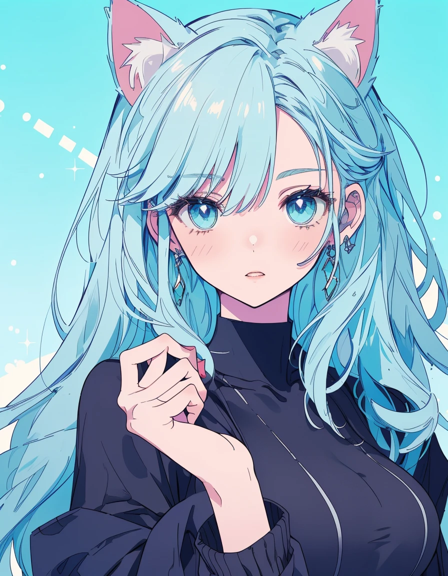 midnight, under wear, surprised, ((masterpiece, best quality:1.5)), ((Beautiful detailed cat aqua eyes:1.2)), cat ears, pale skin, medium breasts, beautiful hands, beautiful fingers, EasyNegative