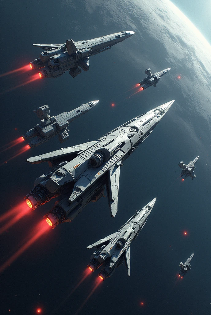 Our planet earth in space war with modern ships with another neighboring planet