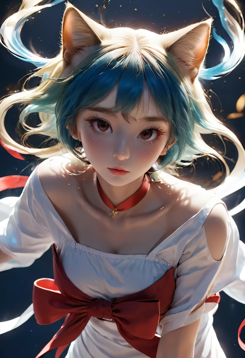 Blue hair, Long hair, Long flowing hair, Scottish fold ears, Cat Eats, Nekomimi, Folded Cat Ears,