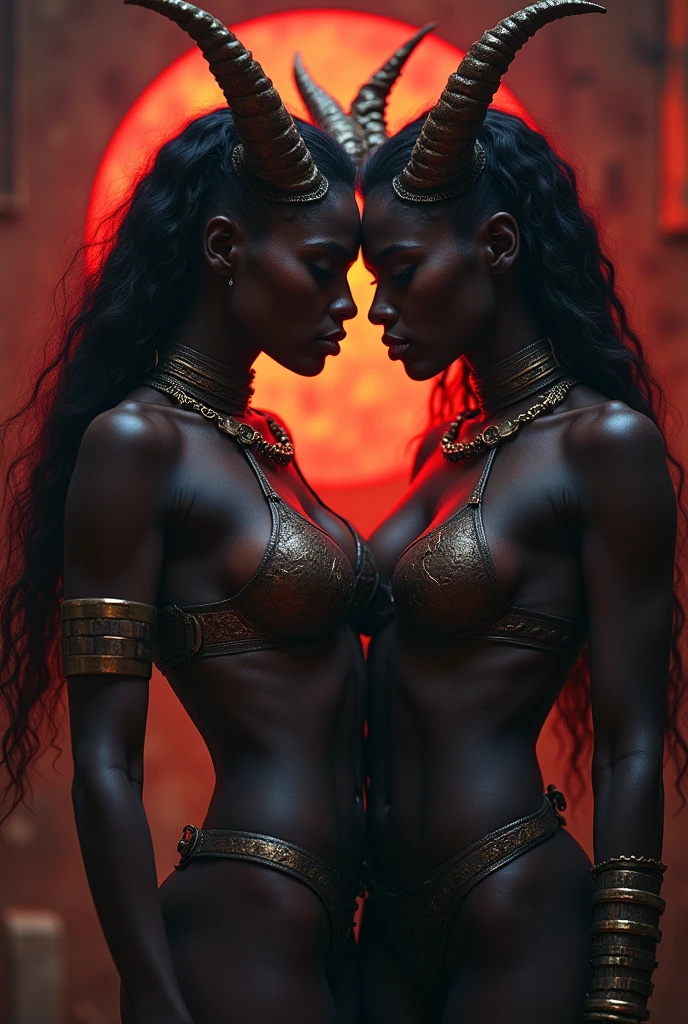 Lesbian Couple of Dark Skinned Demon Warriors