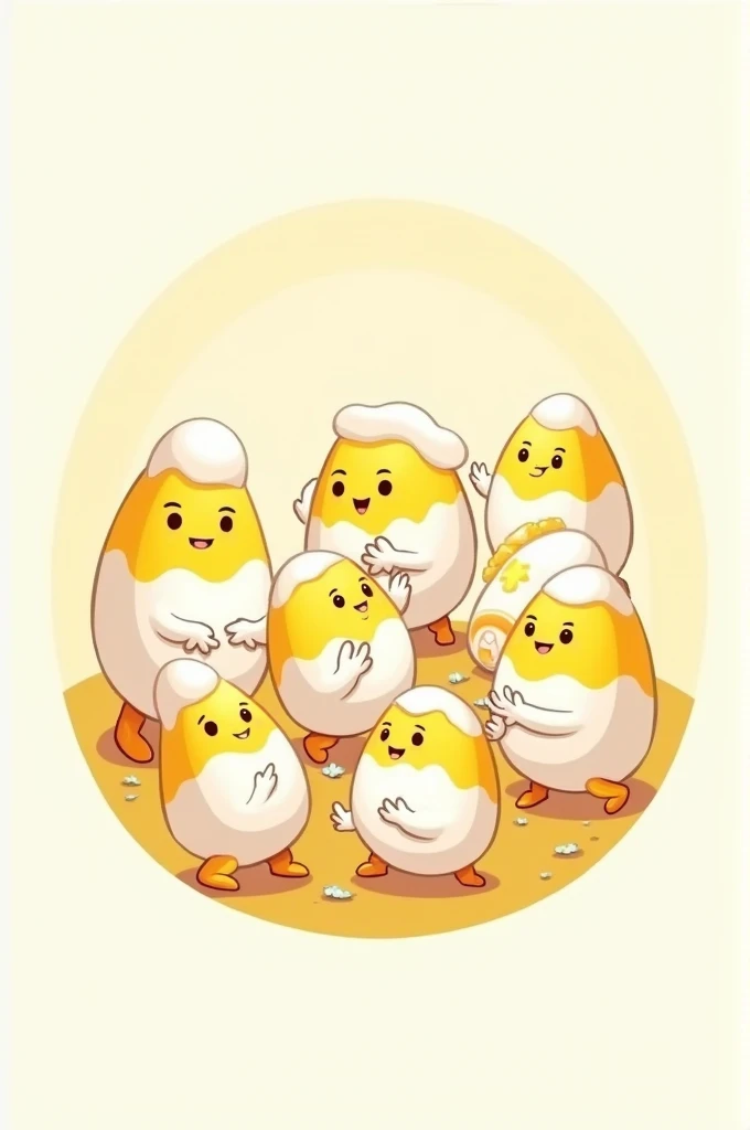 A circular image of cartoon eggs