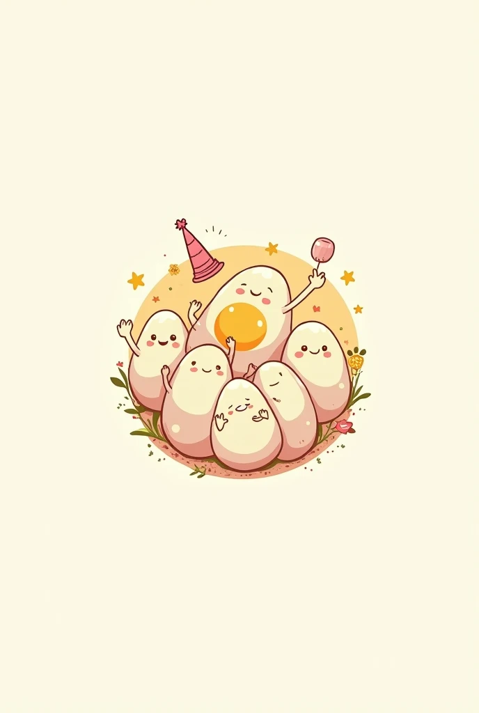 A circular image of the cartoon egg characters