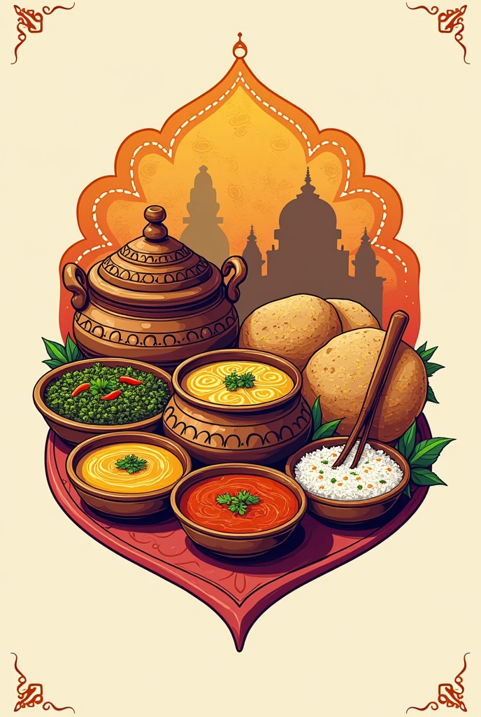 create a logo for cloud kitchen called Rangilo rasoda with images od rajasthani dishes