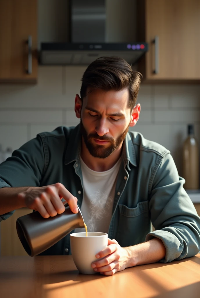 Messi pouring coffee in a cup 