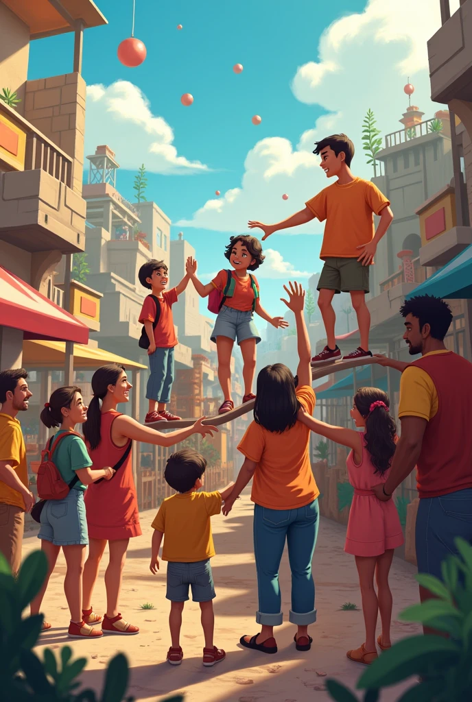 The images should convey a sense of community, teamwork, and the satisfaction of overcoming challenges through friendship.