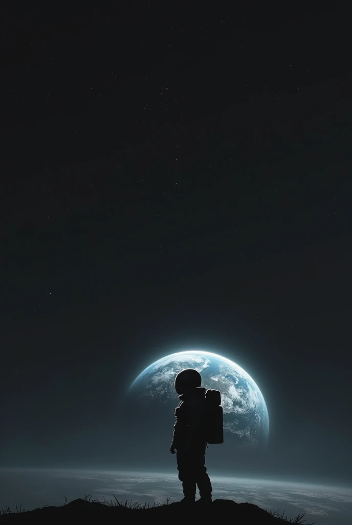 Make a depressed astronaut in space looking at the earth,in black and white 