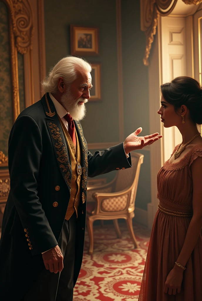 Rich old man calling his daughter to show her something