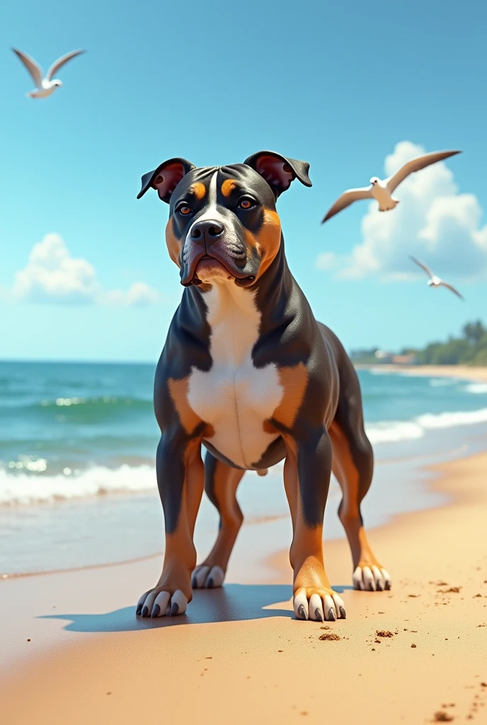 Pitbull dog on the beach