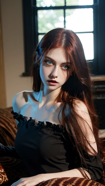 Full body masterpiece, ultra realistic, 16k, high quality, incredibly detailed, dream aesthetic, dream atmosphere, cinematic, (sharp focus: 1.5), (photorealistic: 1.3), goth (Gorgeous goth girl), gorgeous redhead girl (enchanting seductress). cinematic, detailed, 16k sharp focus, realistic. gorgeous. seductive (evil). natural red hair (realistic texture), highlighted, silky and shiny hair, detailed hair (realistic), (natural). gorgeous detailed face (enchanting seductress). blushing cheekbones (rosy cheeks), tanned skin, (white skin) alabaster skin that seems to glow ethereally. Her attire is gothic. voluptuous shape. turquoise blue eyes (evil eyes look). a symmetrical face ::2 gothic clothes + artstation trends + fantasy art + realistic cloth + fractals in the background, loose hair --aspect 9:21 – enhance your unearthly beauty. realistic skin texture, pale-white illuminated skin. realistic perfect shading. absurd, realistic textures. Alone, alone, 1 girl. Looking at viewer. muscular female body, hot body, toned body, defined muscles. big natural breasts, cleavage. pantyhose, gothic (black) dress (realistic texture). In different positions at different angles. daytime background. incredibly real, best quality, photorealistic.