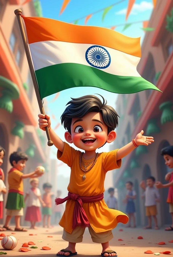 15th August Boy with Indian flag pic