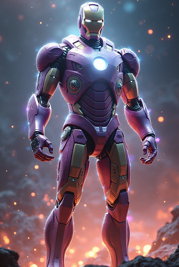 An iron man with cosmic armor of shining stars.