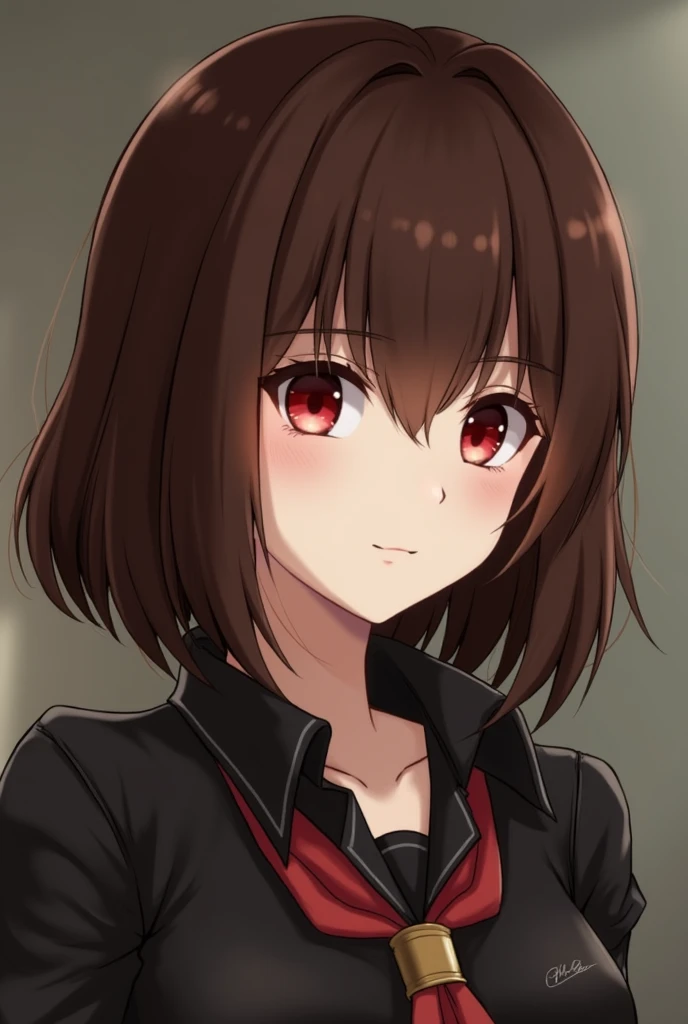 Brown hair Medium hair Red eyes Female