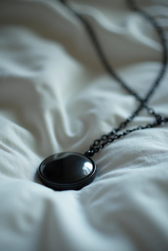 A black locket on bed full chain