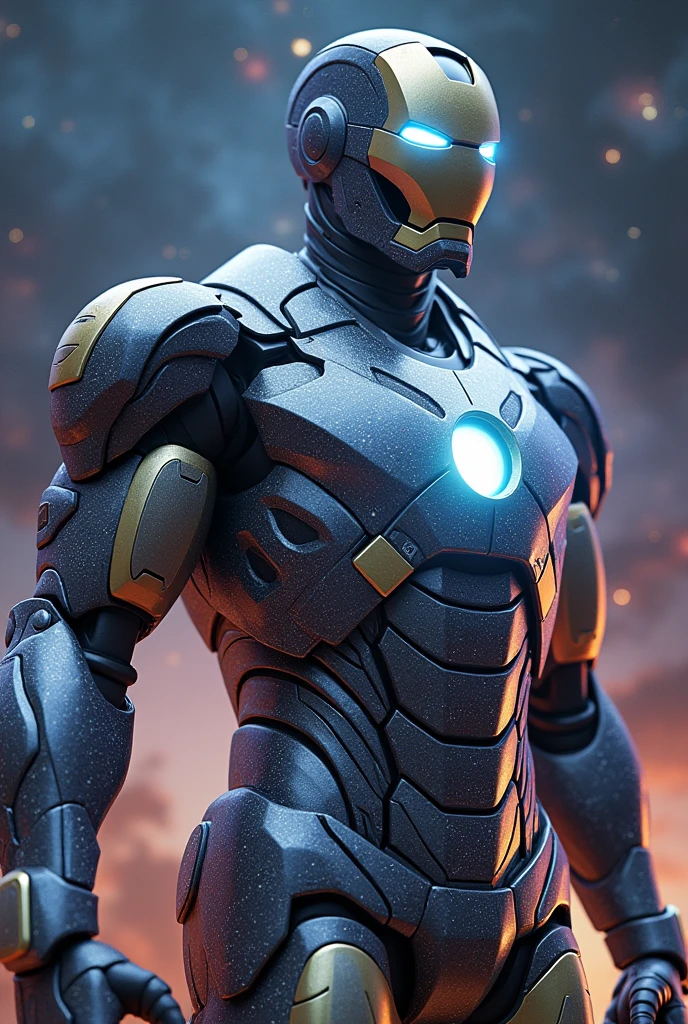 An iron man with shining star armor from the universe.