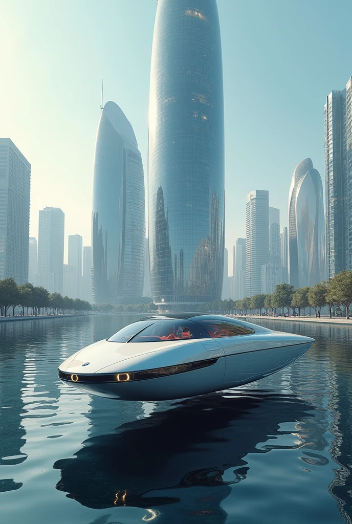 future in 2050, floating cars, smart buildings