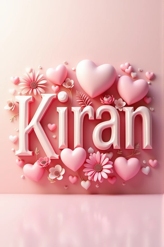 Create a 3-d text of Kiran with heart and flower combinations