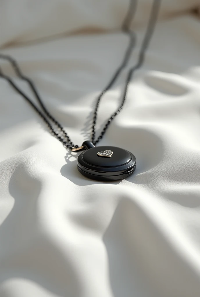 A black locket on bed full chain folded
