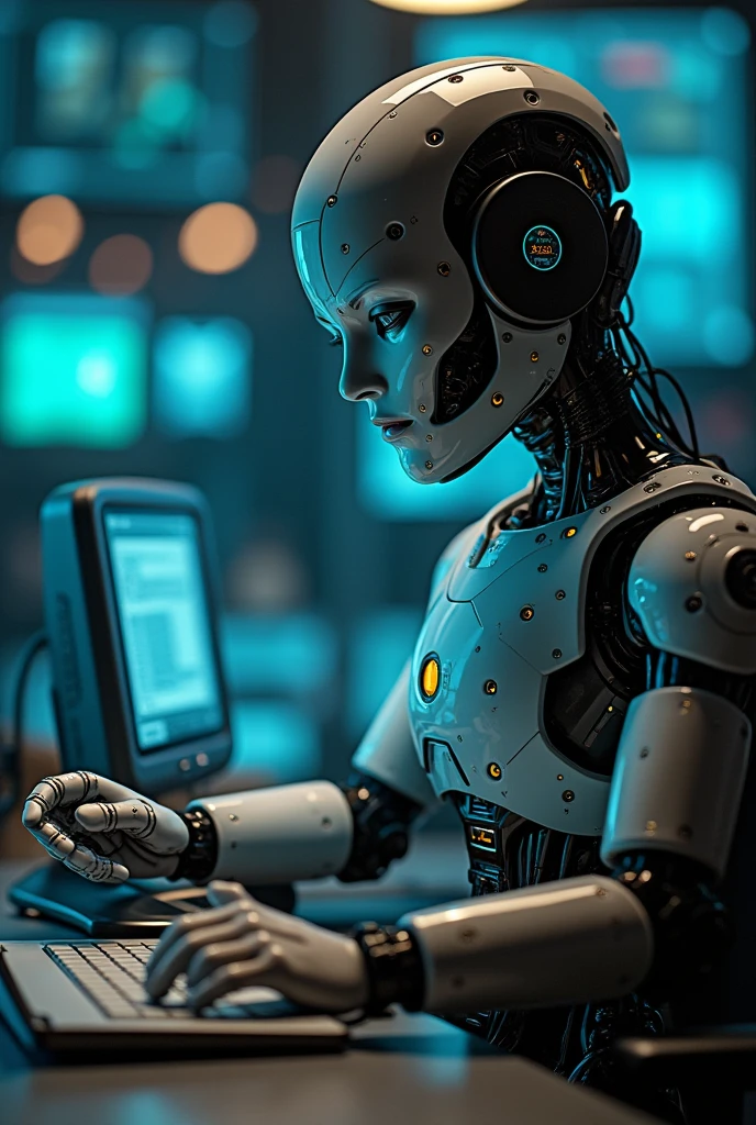 create a person with robotic wallets, that is on a computer 
