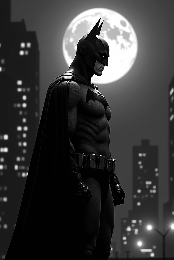 Make Batman look at the moon,I want the image in black and white