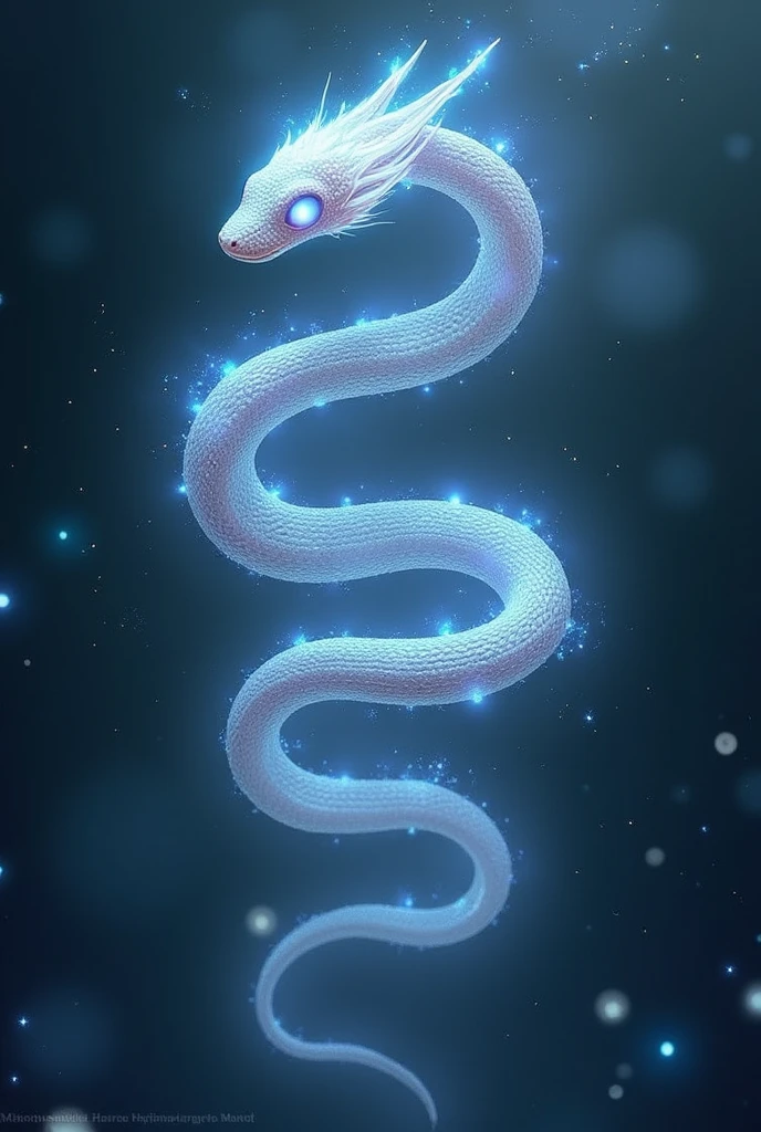 A glowing white snake A small holographic snake A white and blue snake