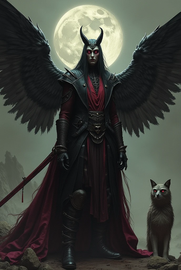 Demonia with sword owl and wolf