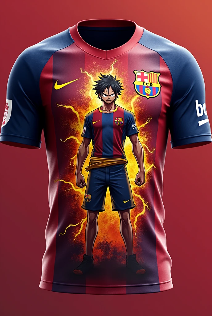 Barcelona T-shirt with Luffy&#39;s Gear 5 design