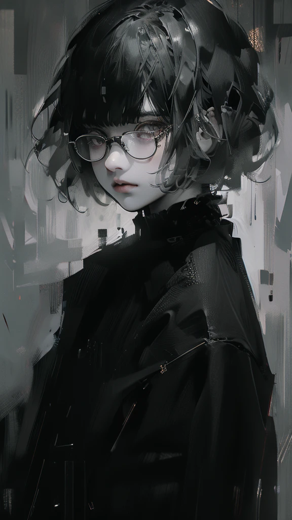 (8K、Highest quality、Highest quality、masterpiece)、Detailed face、One Girl、Black Hair、Glasses、Bobcut、big 、whole body