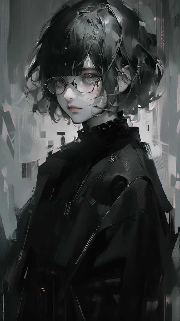 (8K、Highest quality、Highest quality、masterpiece)、Detailed face、One Girl、Black Hair、Glasses、Bobcut、big 、whole body